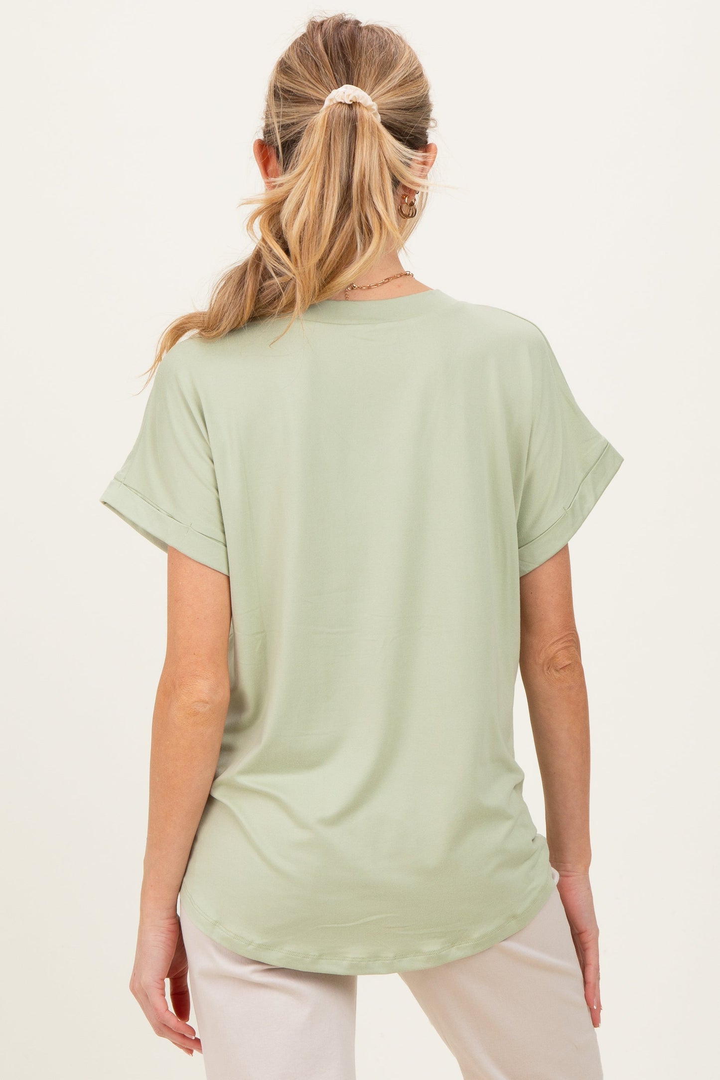 Mint V-Neck Pocket Short Sleeve Maternity Shirt