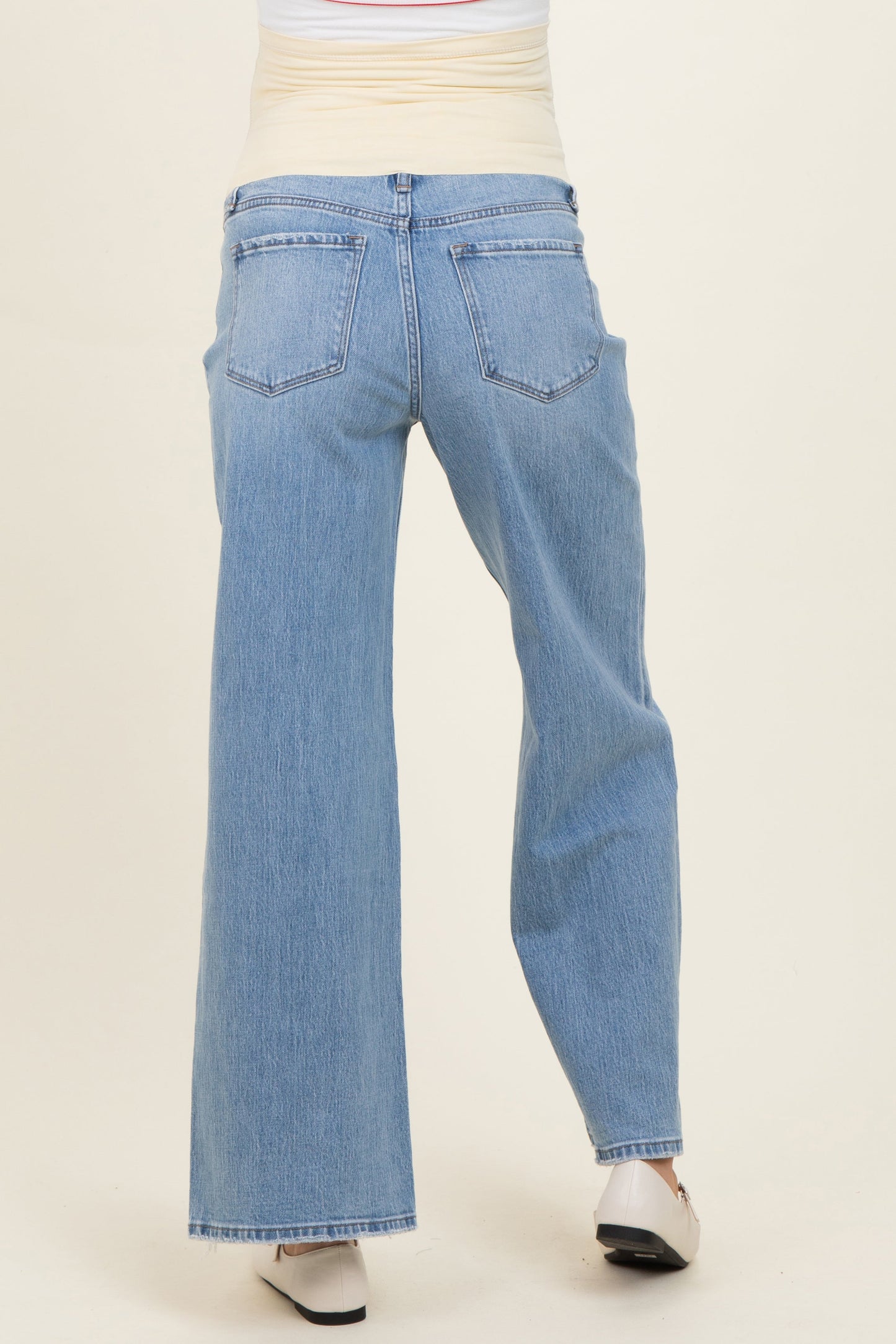 Light Blue Distressed Hem Wide Leg Maternity Jeans