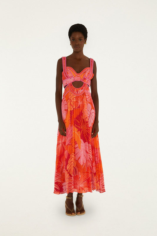Multicolor Delicate Forest Cut-Out Maxi Dress