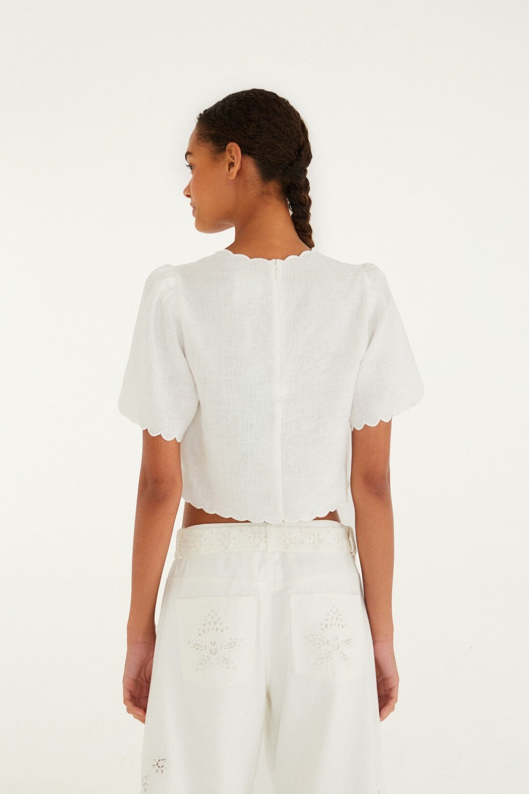 Off-White Roses Scallop Artisanal Top