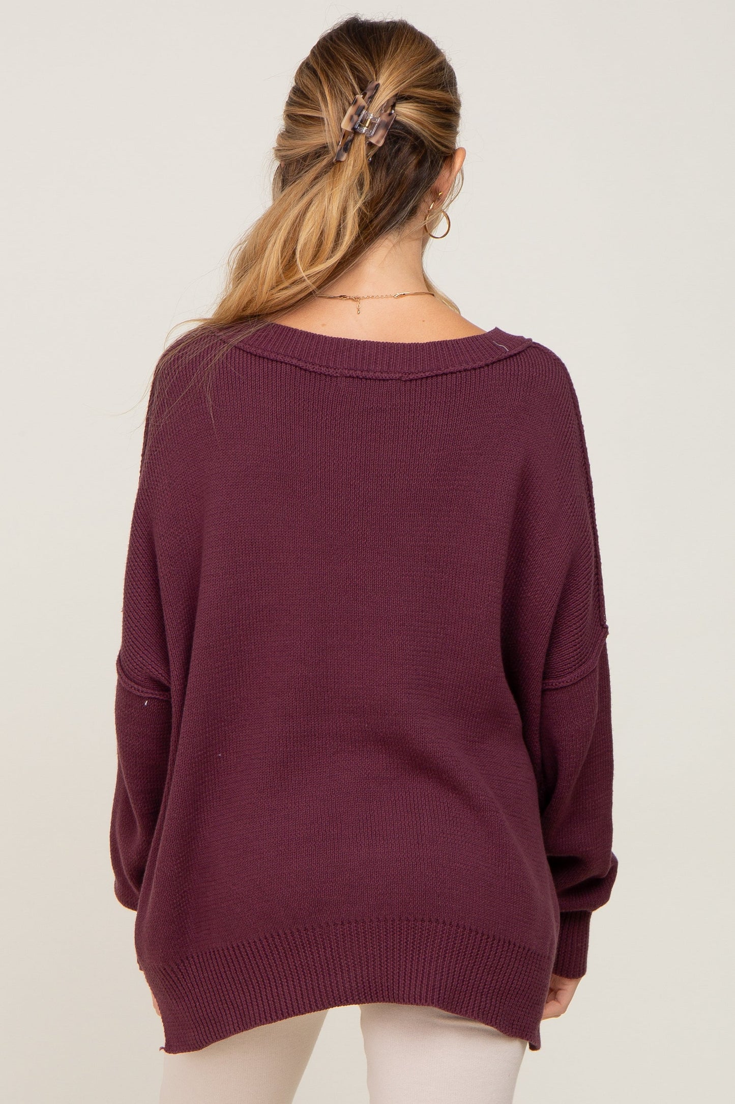 Plum Exposed Seam Side Slit Maternity Sweater