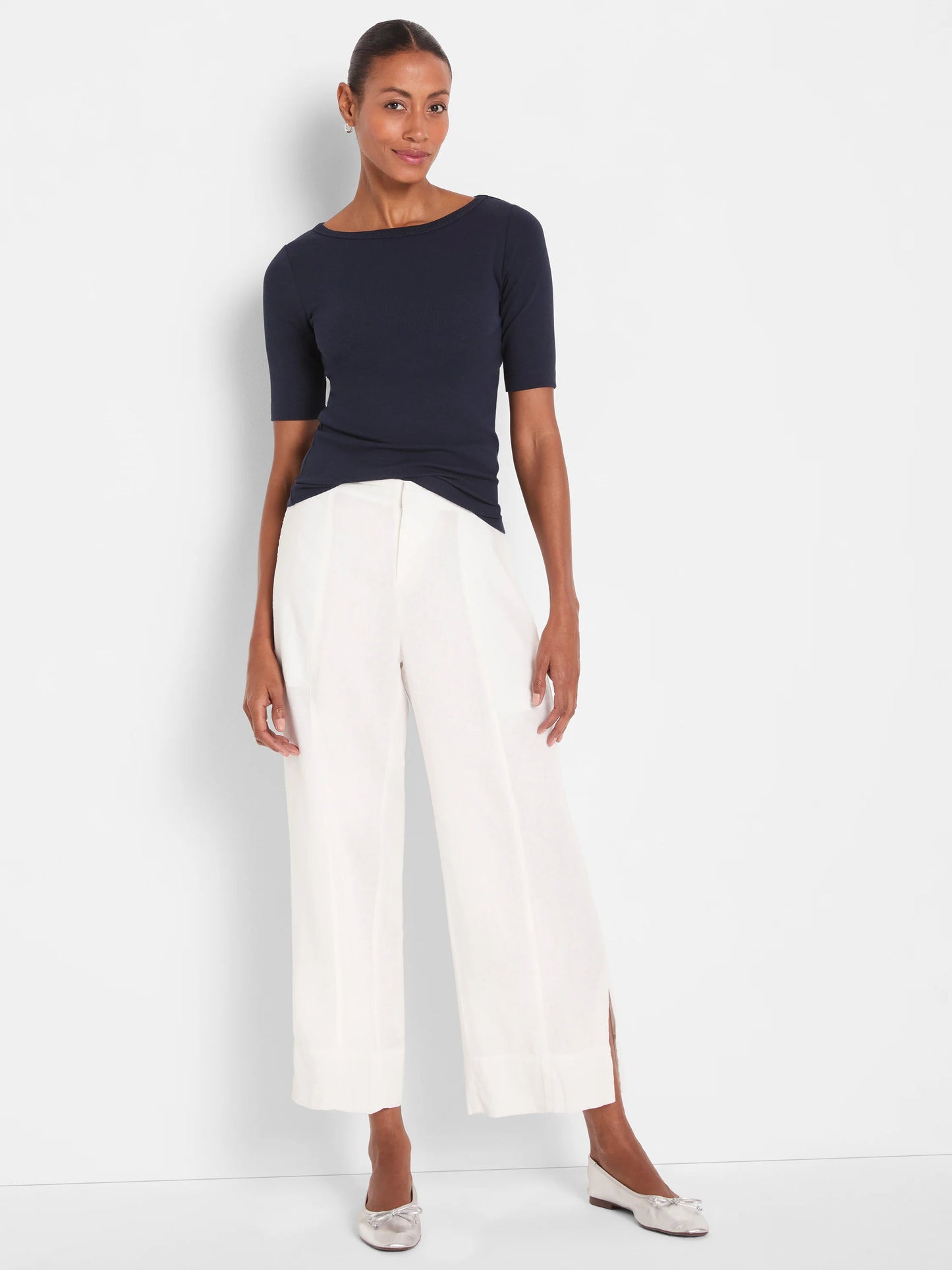 Perfect Knit Rib Elbow Sleeve Boatneck Tee