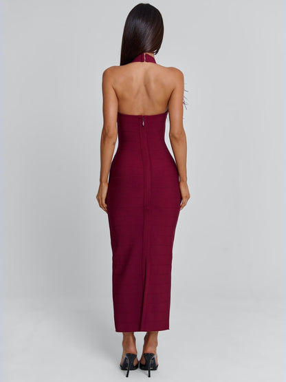 LUNABELLE MIDI DRESS BURGUNDY