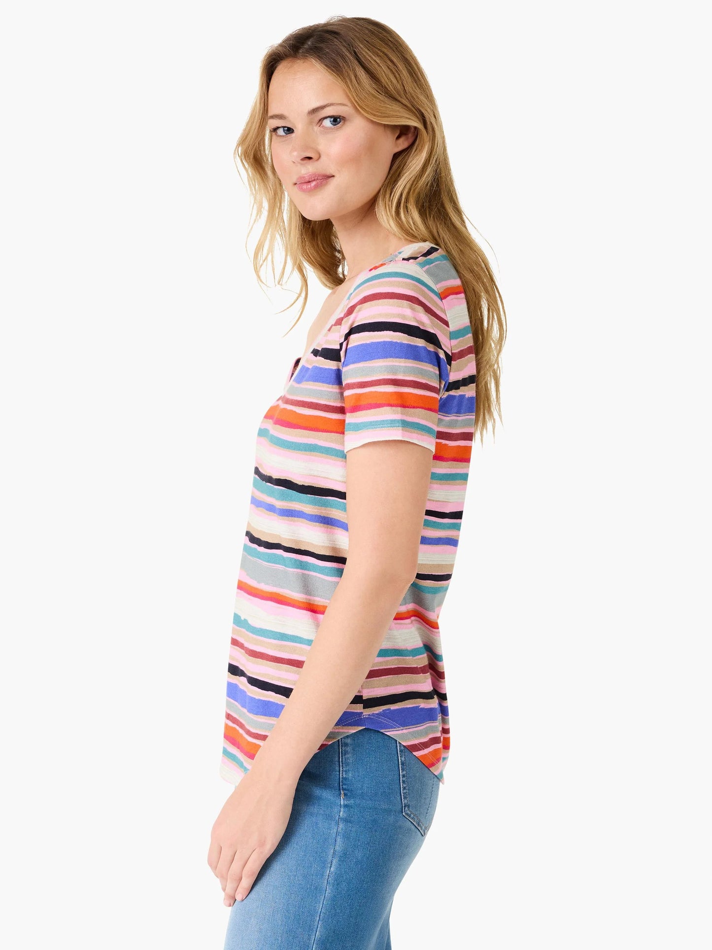 NZT Painted Stripes Short Sleeve V-Neck Tee