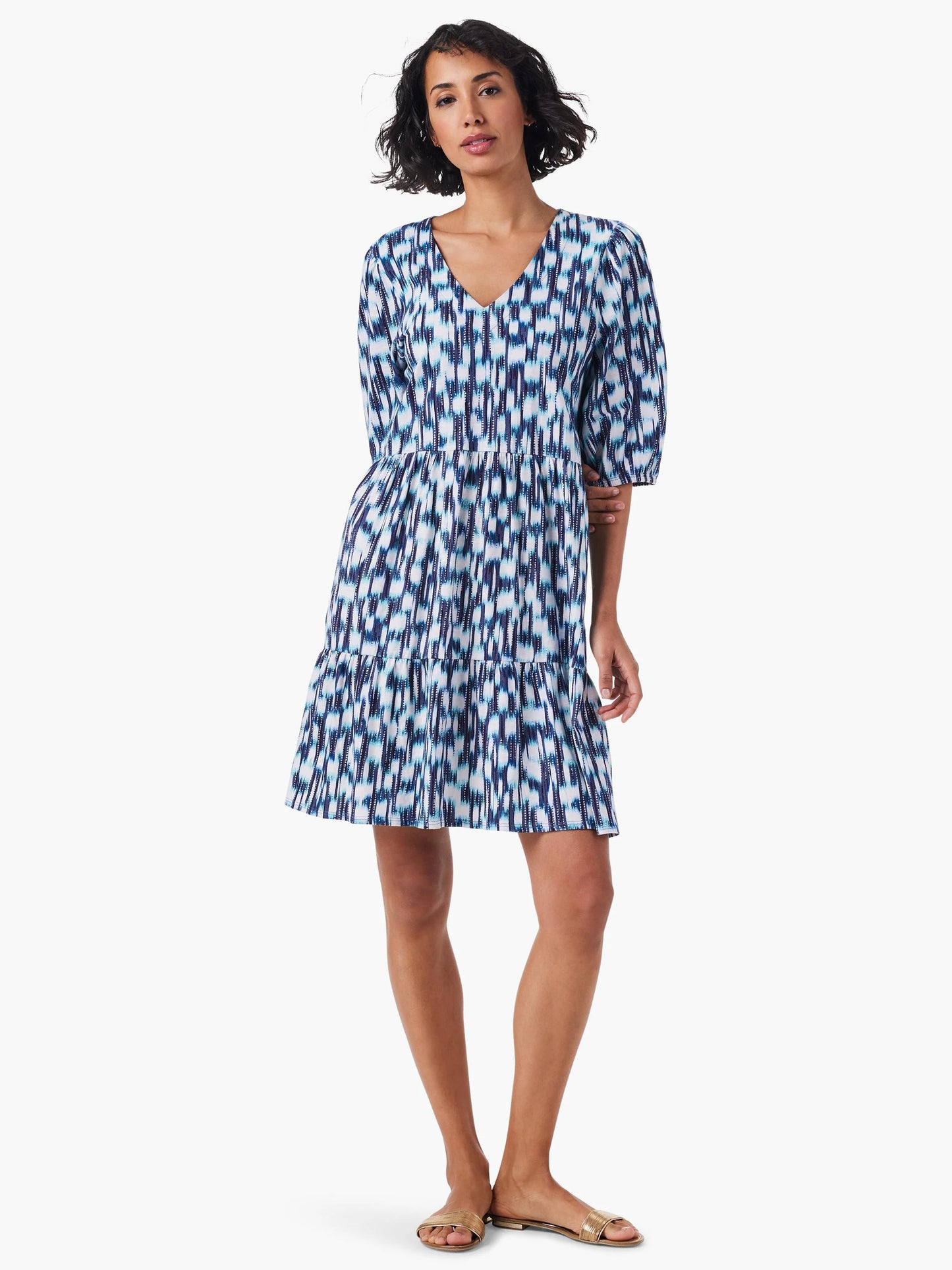 NZT Hazy Blues Elbow Sleeve V-Neck Dress