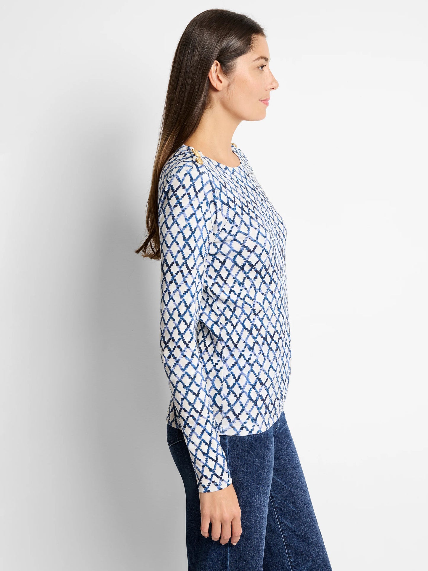 NZT Denim Diamonds Button Shoulder Top