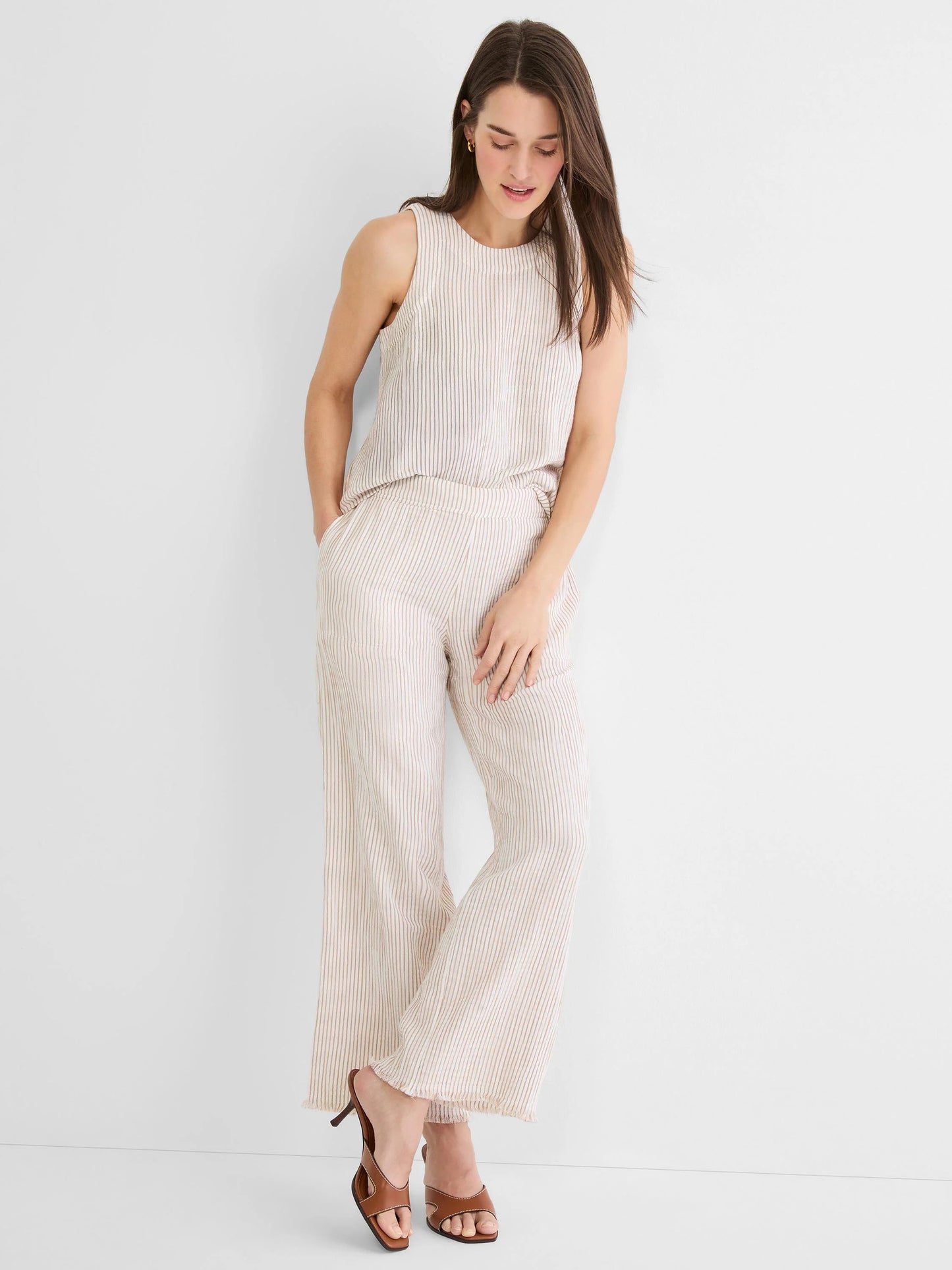 Pinstripe Gauze Wide Leg Ankle Pant